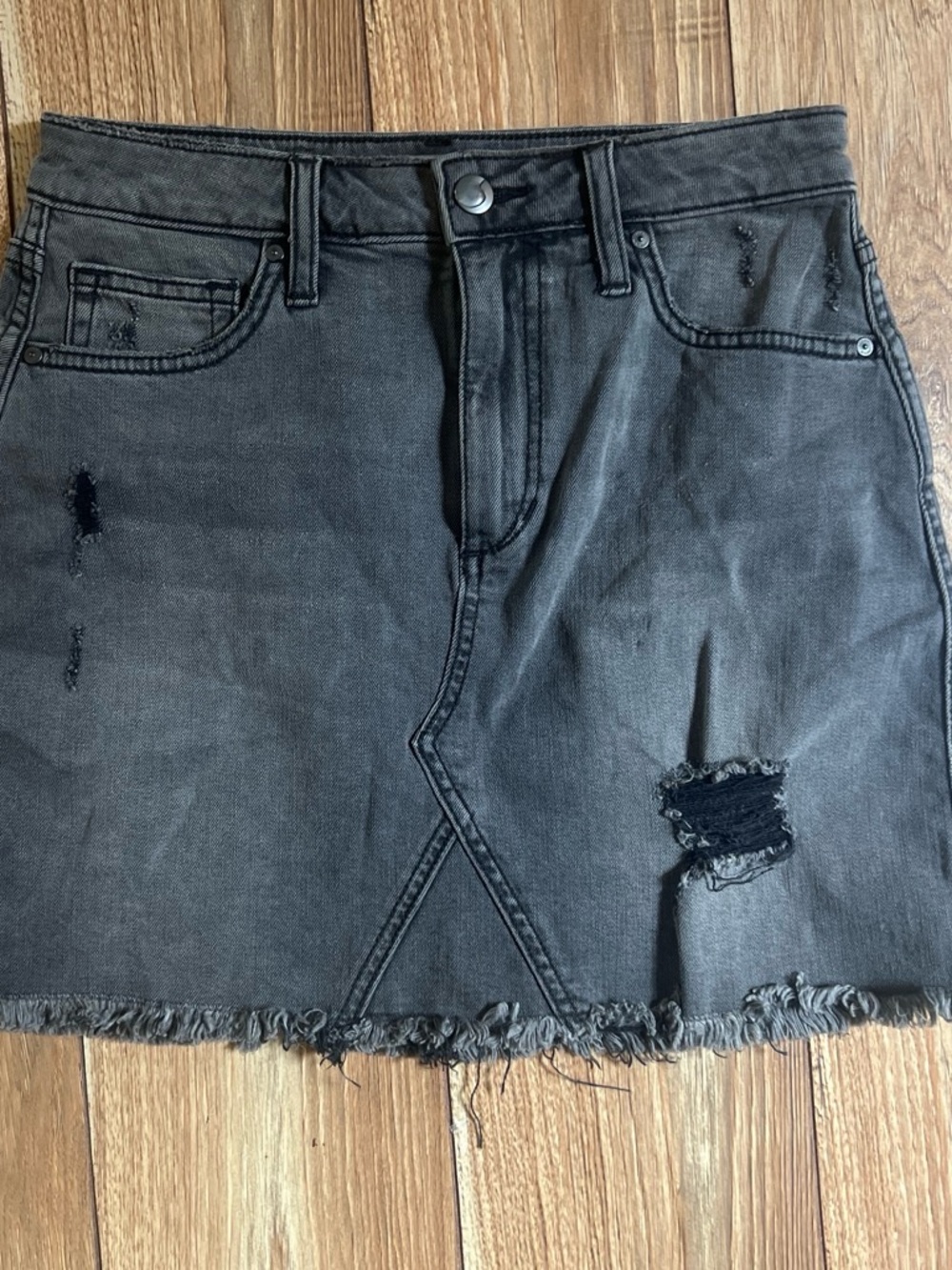 Joe's Jeans Black Washed Distressed Denim Mini Skirt